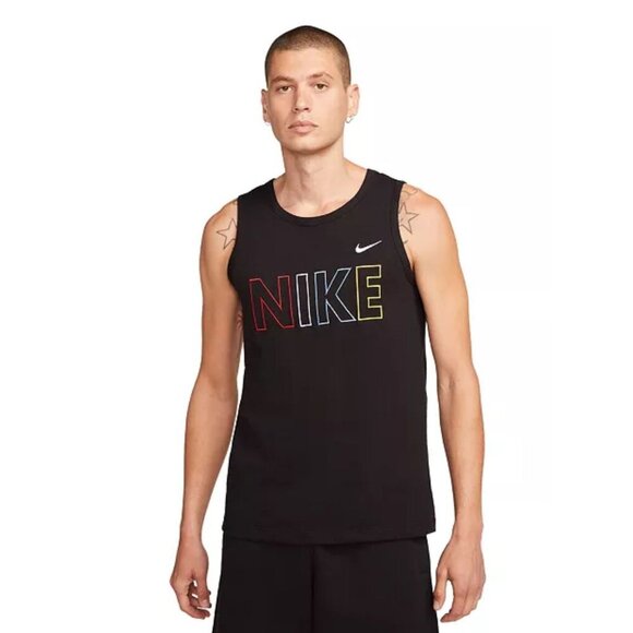 Nike Mens Black Tank Top With Multicolor Logo Print Size L - Picture 1 of 5